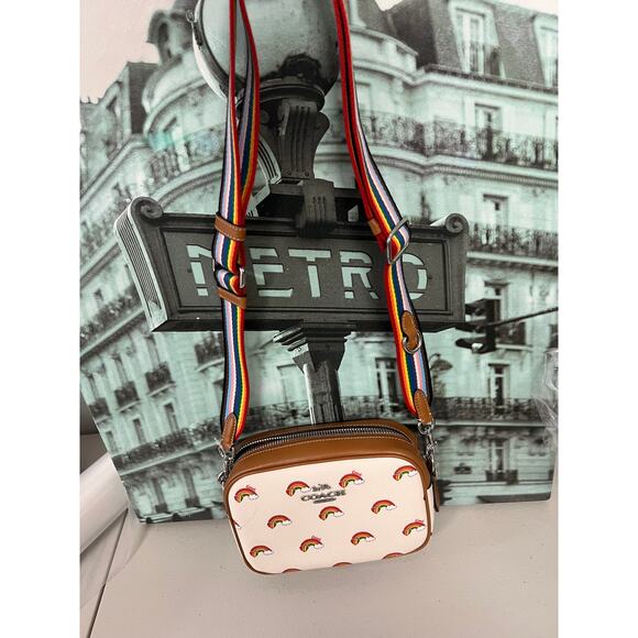 Coach CJ647 Mini Jamie Camera Bag Crossbody With Rainbow Print Chalk Multi - Picture 8 of 9